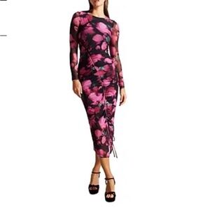 Ted Baker Pink and Black Floral Long Sleeve Dress